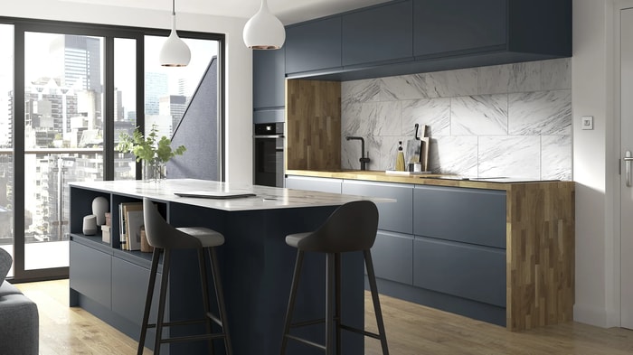Camden Midnight Kitchen with an island