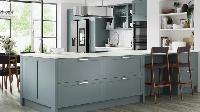 Chester Cloudy Blue Kitchen with integrated ovens