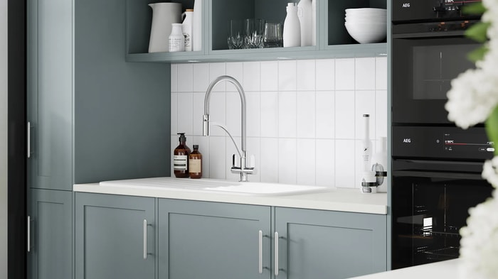 Sink and tap in a Chester Cloudy Blue Kitchen