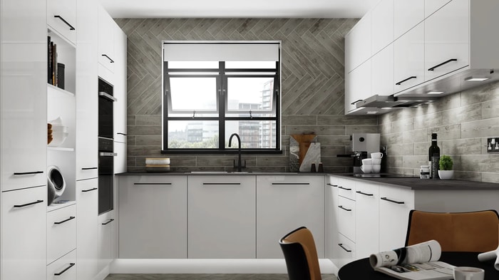 Esker Ice Kitchen with the sink and tap underneath the window