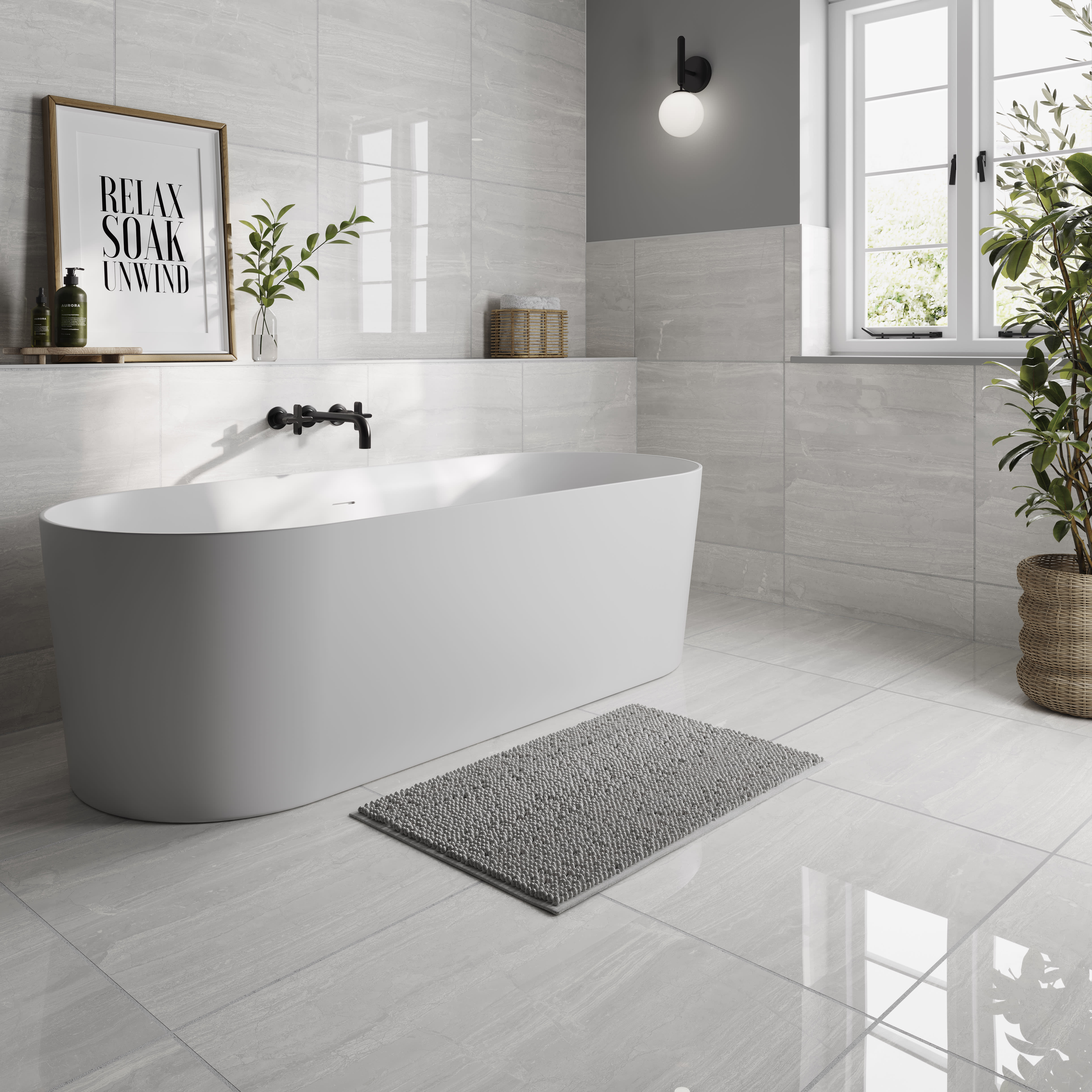 Wickes Olympia™ Light Grey Polished Stone Porcelain Wall