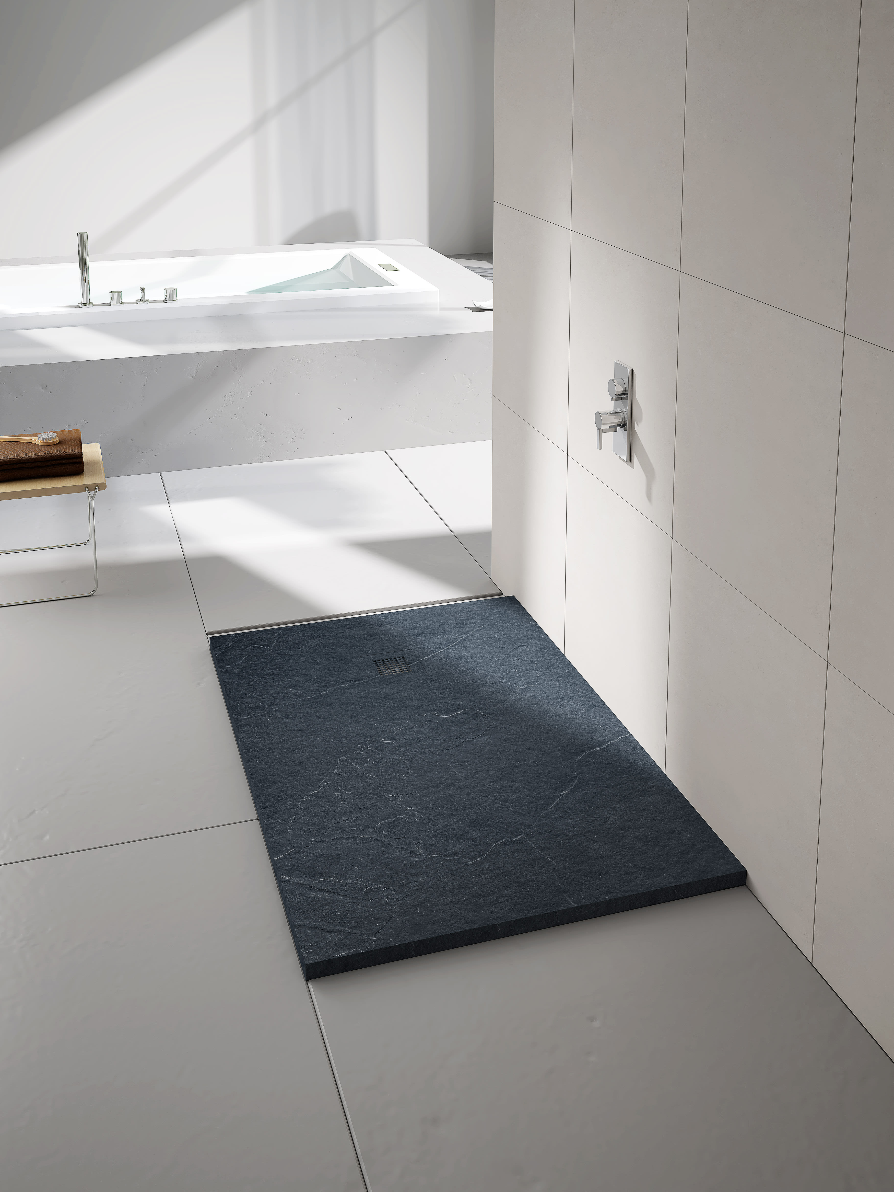 Nexa By Merlyn 30mm Rectangular Slate Graphite Shower