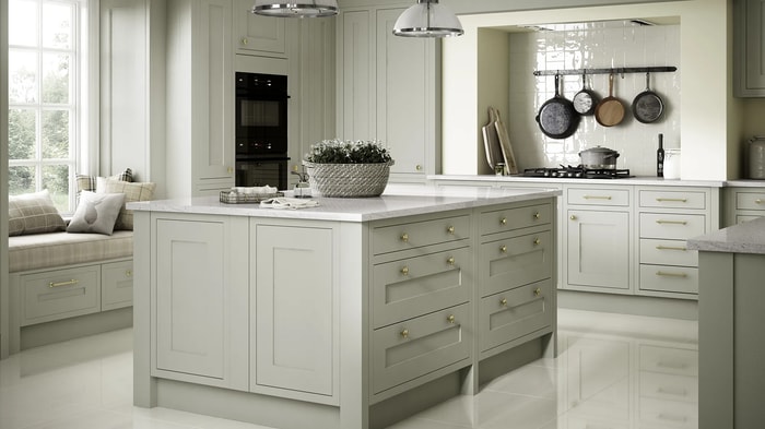 Heritage Sage Kitchen with an island