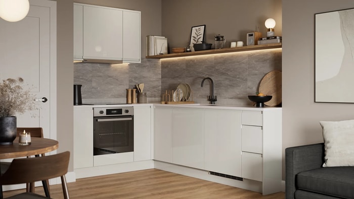 Madison Gloss Stone Kitchen with integrated oven