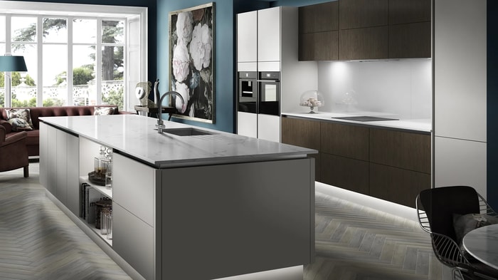 Intelliga Melrose Dove Grey Kitchen with an island
