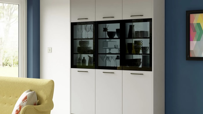 Glazed units in a Melrose Dove Grey Kitchen