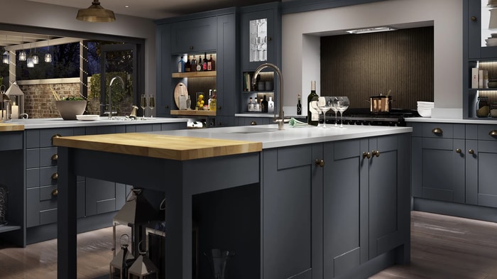 Milton Midnight Kitchen with an island