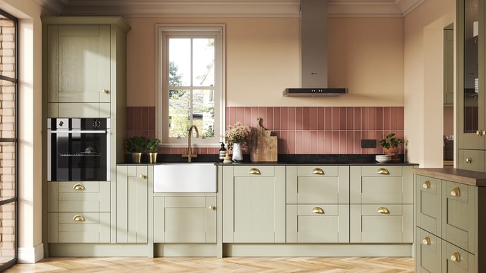 Milton Sage Kitchen with sink and tap underneath the kitchen window