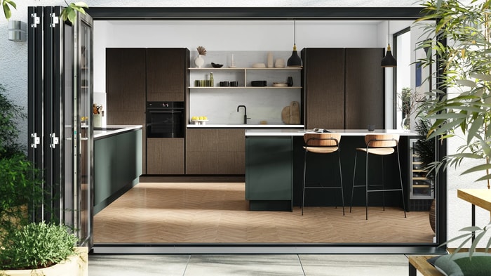 Natura Dusk and Sandford Forest Green Intelliga Kitchen units
