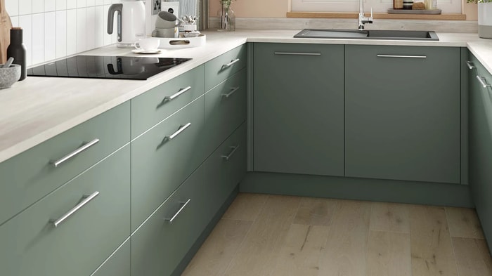 Orlando Reed Green Kitchen with induction hob