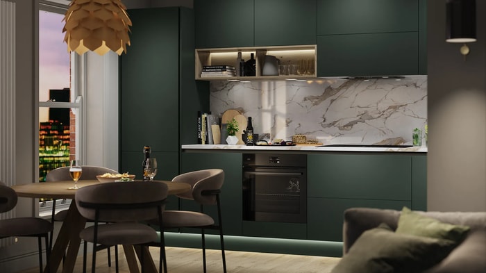 Integrated oven in a Sandford Forest Green Kitchen