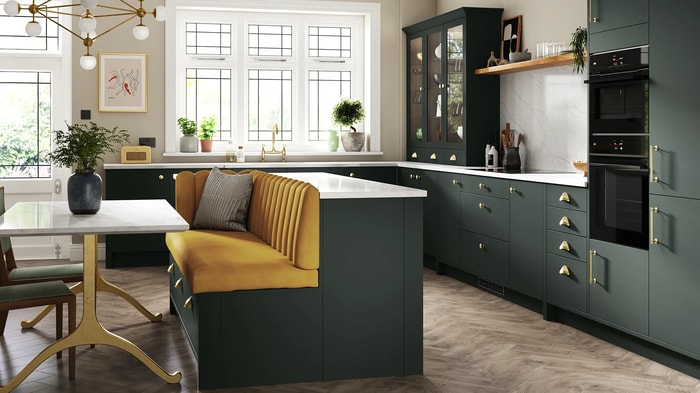 Sandford Forest Green Kitchen with a seating area