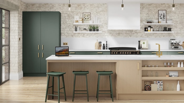 Sandford Forest Green Kitchen with an island