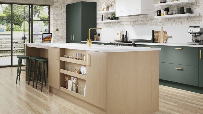 Sandford Forest Green Kitchen with an island