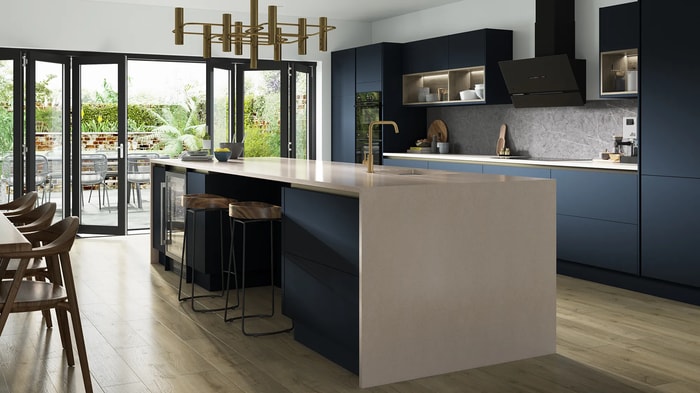 Sandford Midnight Kitchen with an island