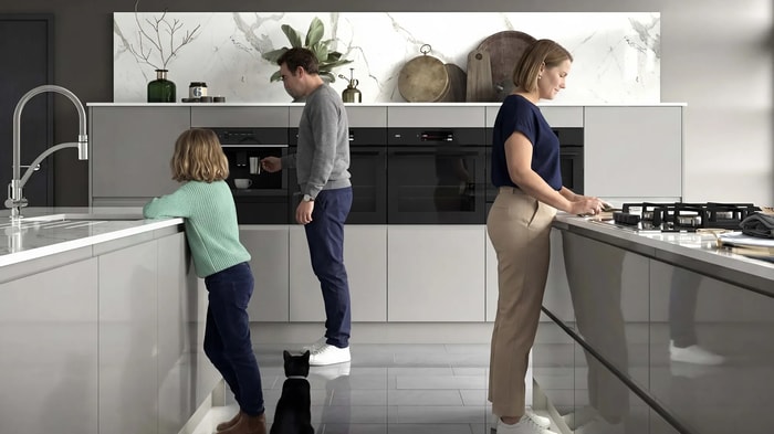 Integrated ovens in a Sofia Pewter Kitchen