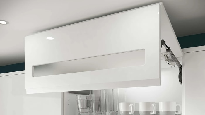 Aventos unit in a Sofia White Kitchen