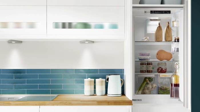 Integrated fridge freezer in a Sofia White Kitchen