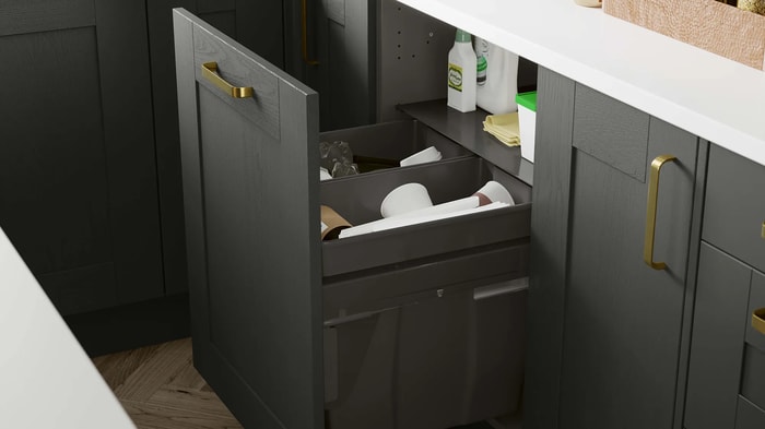 Pullout recycling bin in a Tiverton Anthracite Kitchen