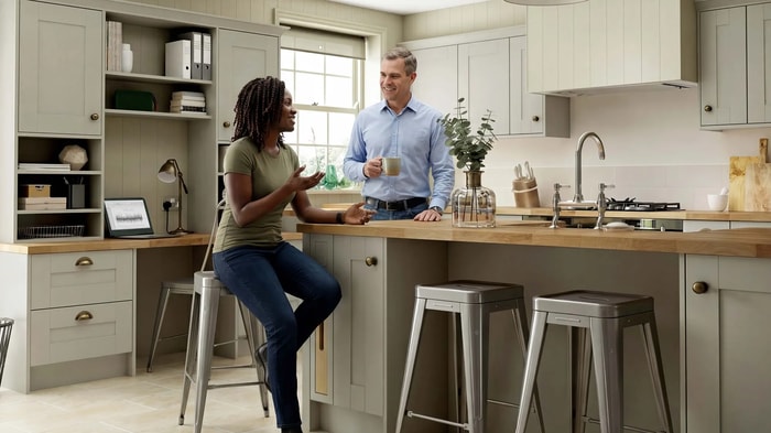 Tiverton Sage Kitchen with an island